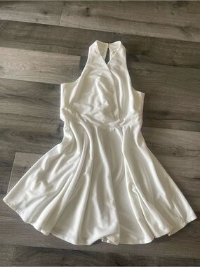 Sleeveless White Halter Fit & Flare Mini Dress